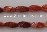 CAG4181 15.5 inches 7*14mm faceted & twisted rice natural fire agate beads