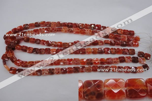 CAG4250 15.5 inches 8*8mm faceted square natural fire agate beads