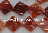 CAG4263 15.5 inches 14*14mm faceted diamond natural fire agate beads