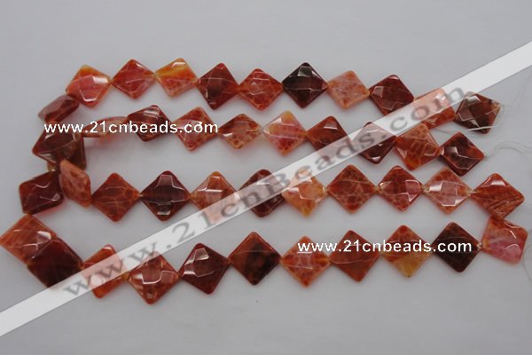 CAG4263 15.5 inches 14*14mm faceted diamond natural fire agate beads