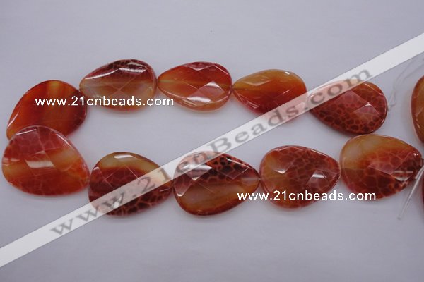 CAG4277 15.5 inches 30*40mm faceted flat teardrop natural fire agate beads