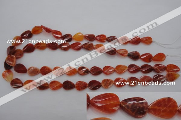 CAG4282 10*14mm faceted & twisted teardrop natural fire agate beads