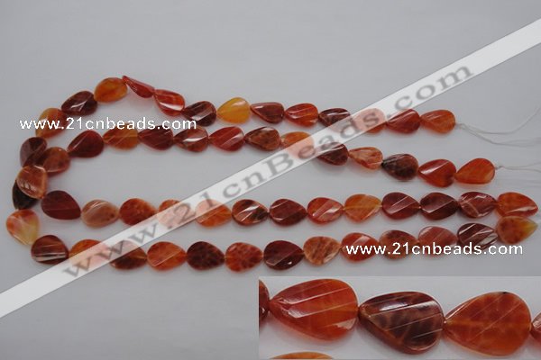 CAG4282 10*14mm faceted & twisted teardrop natural fire agate beads