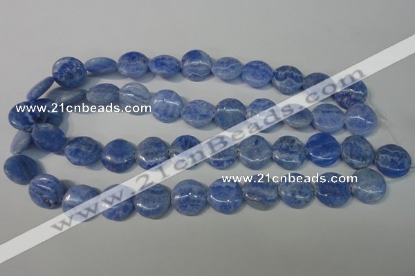 CAG4381 15.5 inches 18mm flat round dyed blue lace agate beads