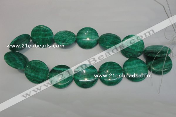 CAG4425 15.5 inches 30mm flat round dyed blue lace agate beads