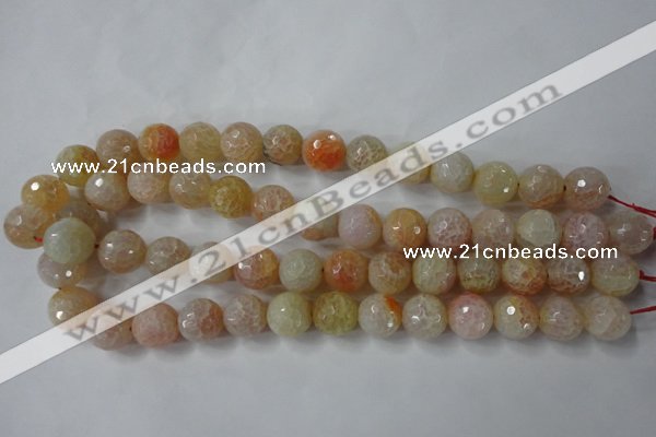 CAG4555 15.5 inches 14mm faceted round fire crackle agate beads