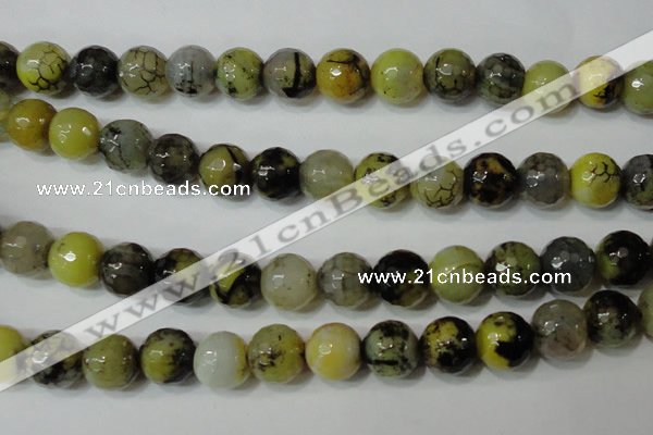 CAG4663 15.5 inches 10mm faceted round fire crackle agate beads