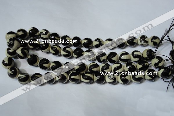 CAG4674 15.5 inches 12mm faceted round tibetan agate beads wholesale