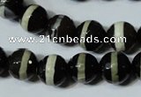 CAG4678 15.5 inches 12mm faceted round tibetan agate beads wholesale