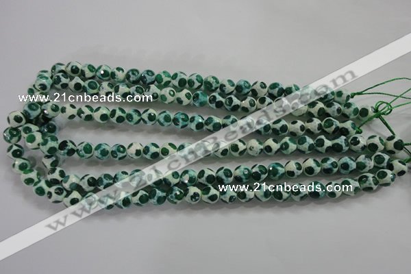 CAG4690 15 inches 8mm faceted round tibetan agate beads wholesale