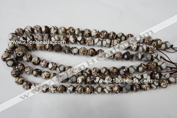 CAG4708 15 inches 10mm faceted round tibetan agate beads wholesale