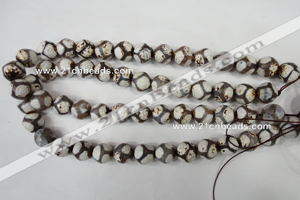 CAG4710 15 inches 14mm faceted round tibetan agate beads wholesale