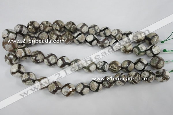 CAG4711 15 inches 16mm faceted round tibetan agate beads wholesale