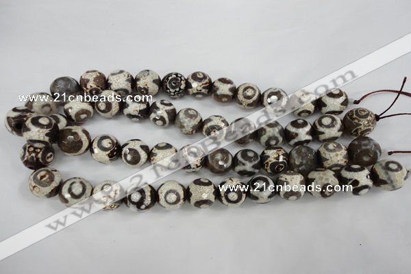 CAG4717 15 inches 16mm faceted round tibetan agate beads wholesale