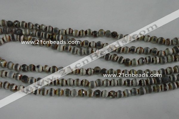 CAG4722 15 inches 6mm faceted round tibetan agate beads wholesale