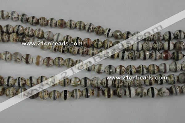 CAG4723 15 inches 8mm faceted round tibetan agate beads wholesale