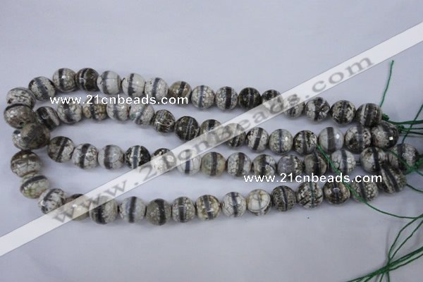 CAG4725 15 inches 12mm faceted round tibetan agate beads wholesale