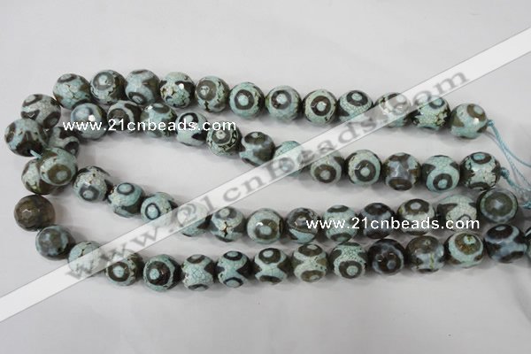 CAG4732 15 inches 14mm faceted round tibetan agate beads wholesale