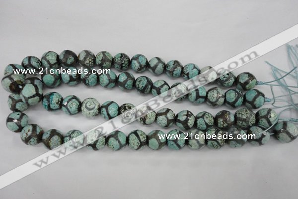 CAG4734 15 inches 14mm faceted round tibetan agate beads wholesale