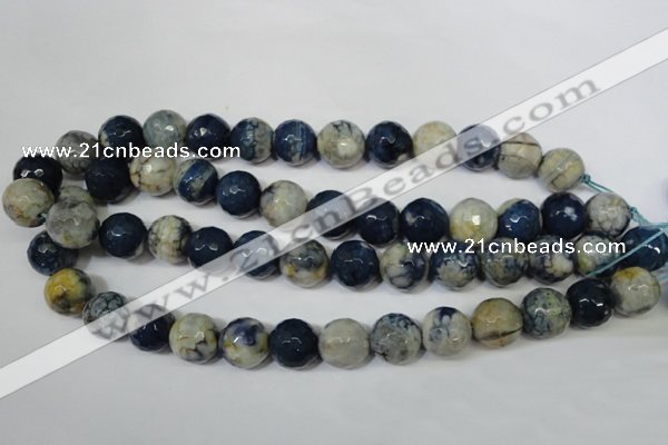 CAG4809 15 inches 14mm faceted round fire crackle agate beads