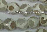 CAG4817 15 inches 12mm faceted round tibetan agate beads wholesale