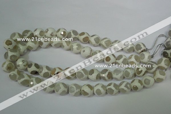 CAG4817 15 inches 12mm faceted round tibetan agate beads wholesale