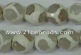 CAG4818 15 inches 14mm faceted round tibetan agate beads wholesale