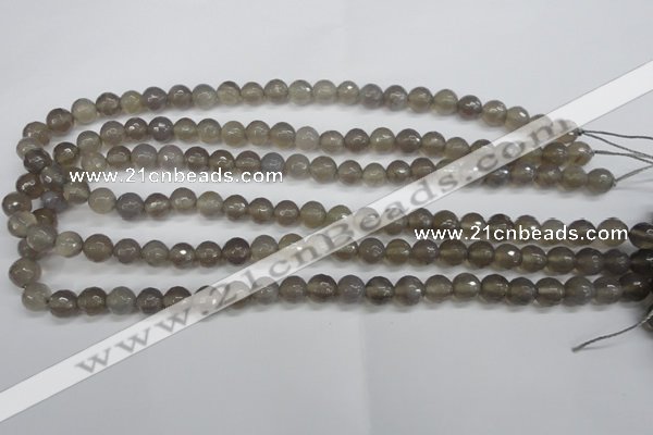 CAG4826 15 inches 8mm faceted round grey agate beads wholesale