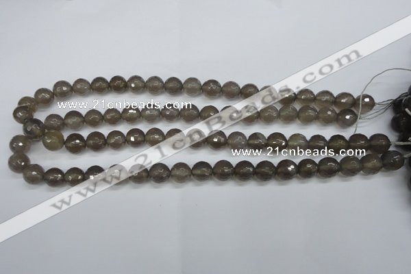 CAG4827 15 inches 10mm faceted round grey agate beads wholesale