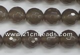 CAG4828 15 inches 12mm faceted round grey agate beads wholesale