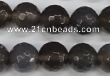 CAG4829 15 inches 14mm faceted round grey agate beads wholesale