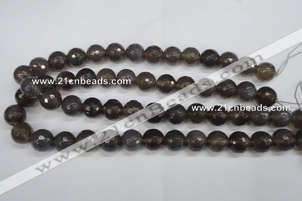 CAG4829 15 inches 14mm faceted round grey agate beads wholesale