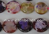 CAG4893 15 inches 15mm faceted coin fire crackle agate beads