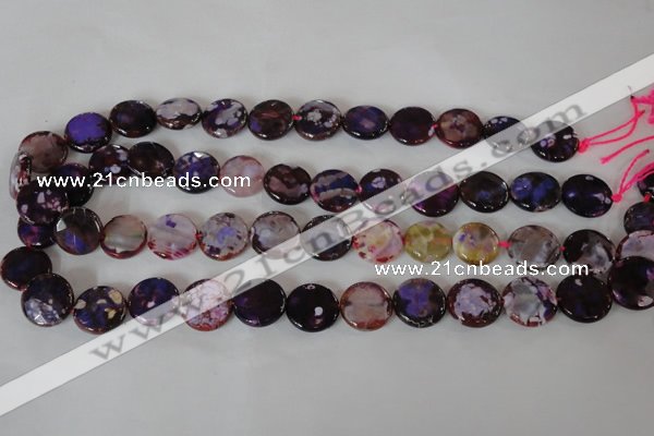 CAG4893 15 inches 15mm faceted coin fire crackle agate beads