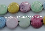 CAG4908 15.5 inches 14mm flat round dyed white agate beads