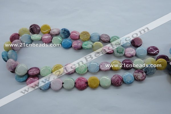 CAG4908 15.5 inches 14mm flat round dyed white agate beads