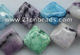 CAG4914 15.5 inches 15*15mm diamond dyed white agate beads