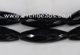 CAG5062 15.5 inches 10*30mm faceted rice black agate beads