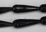 CAG5064 15.5 inches 10*30mm faceted teardrop black agate beads