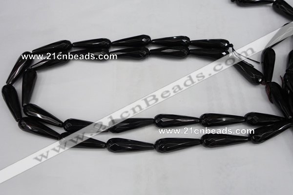 CAG5064 15.5 inches 10*30mm faceted teardrop black agate beads