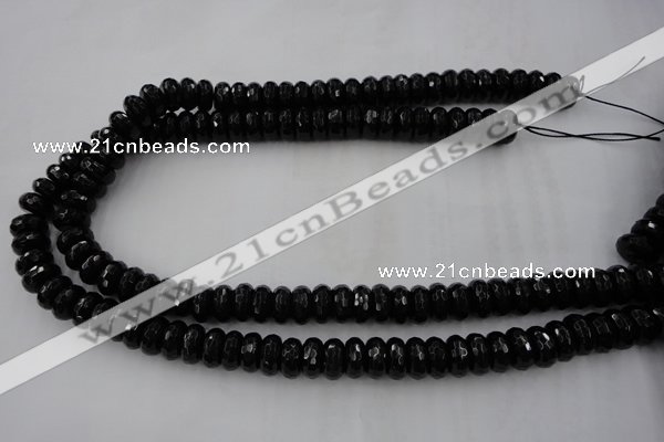 CAG5065 15.5 inches 6*12mm faceted rondelle black agate beads