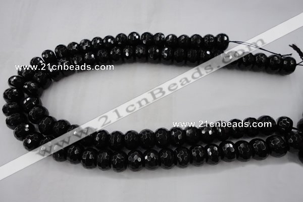 CAG5066 15.5 inches 10*13mm faceted rondelle black agate beads