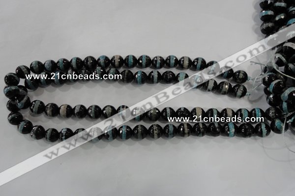 CAG5147 15 inches 10mm faceted round tibetan agate beads wholesale