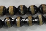 CAG5152 15 inches 12mm faceted round tibetan agate beads wholesale