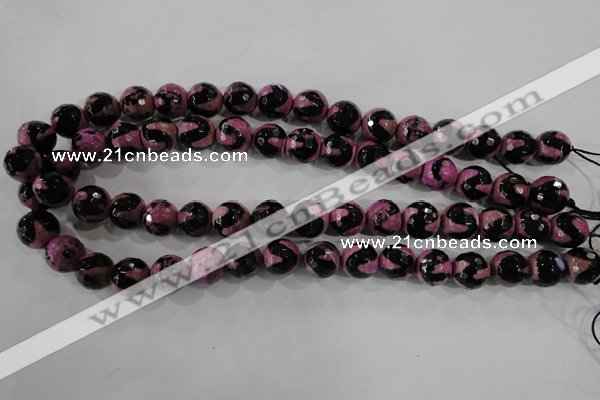 CAG5166 15 inches 12mm faceted round tibetan agate beads wholesale