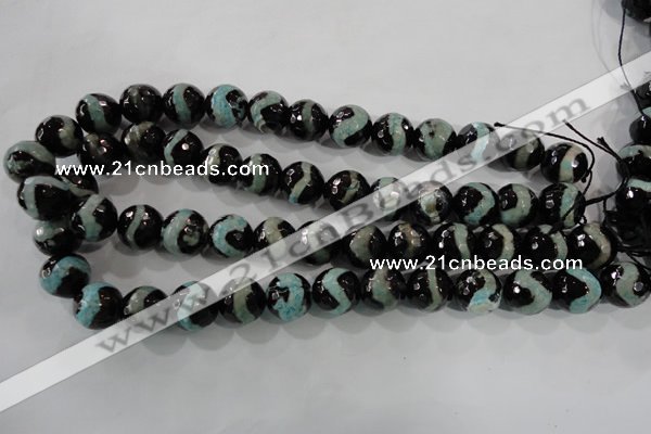 CAG5169 15 inches 14mm faceted round tibetan agate beads wholesale