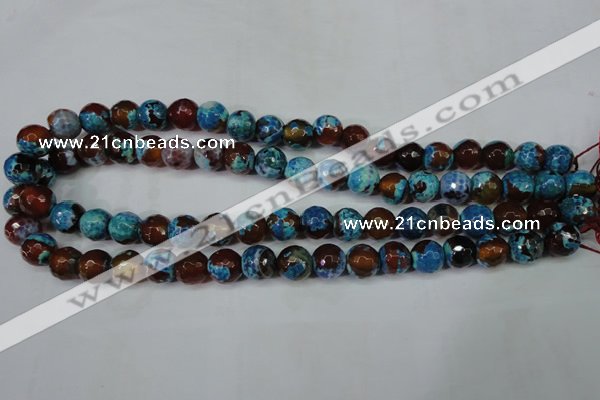 CAG5208 15 inches 10mm faceted round fire crackle agate beads