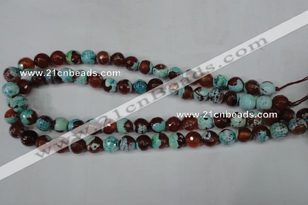 CAG5215 15 inches 10mm faceted round fire crackle agate beads