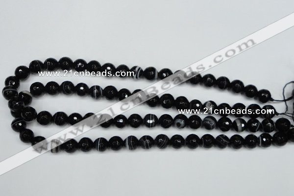 CAG5273 15.5 inches 8mm faceted round black line agate beads