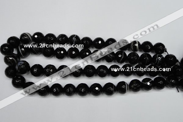 CAG5276 15.5 inches 14mm faceted round black line agate beads